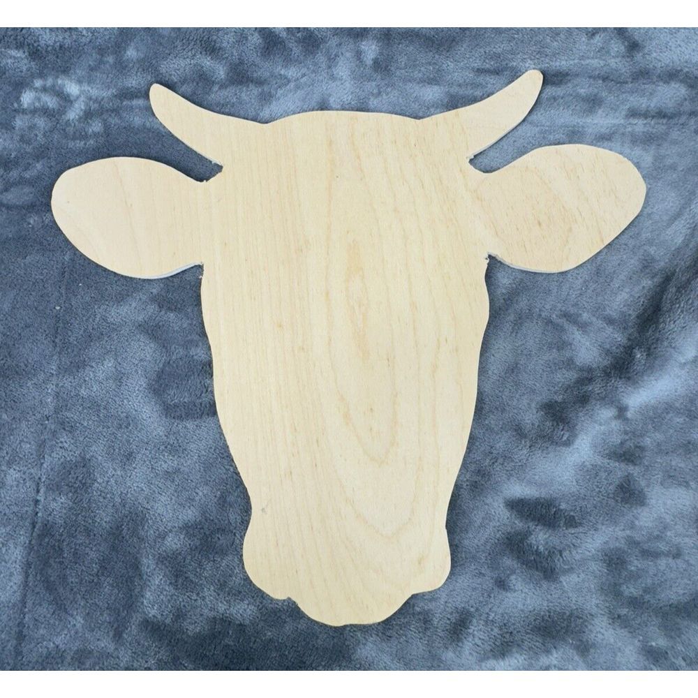 Wooden Bull Cow Cutout 13.5"x11" Unfinished Door Hanger Rustic Farmhouse Craft